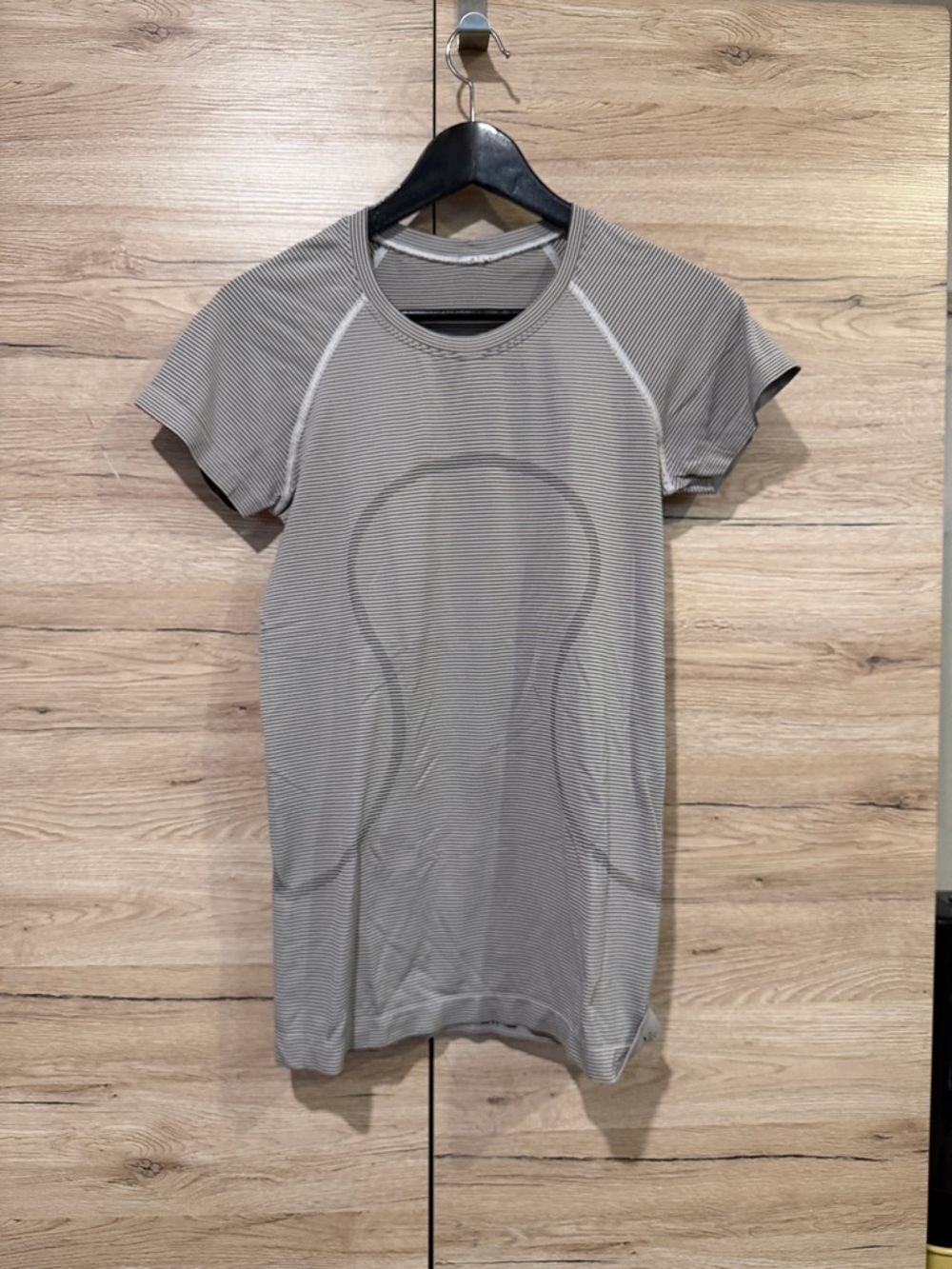 lululemon athletica Gray Micro-Stripe Short Sleeve Tee